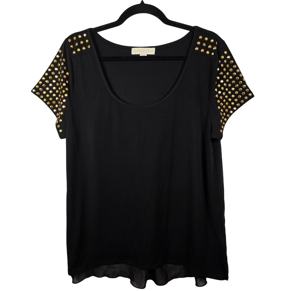 NICKI MINAJ Black Studded Shoulder Sheer Hem Tunic Top Plus Size 2X